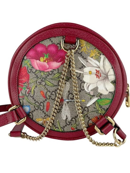 GUCCI GG Flora Backpack Red/Multicolor/Gold PVC/Leather/Metal main image 11